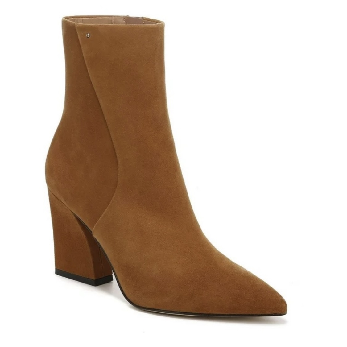 Featured tan suede ankle boot
