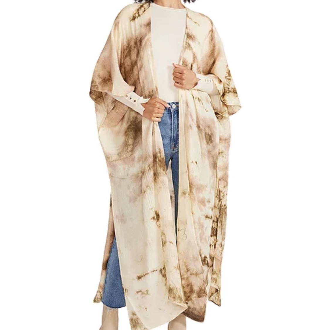 Featured neutral tie-dye kimono