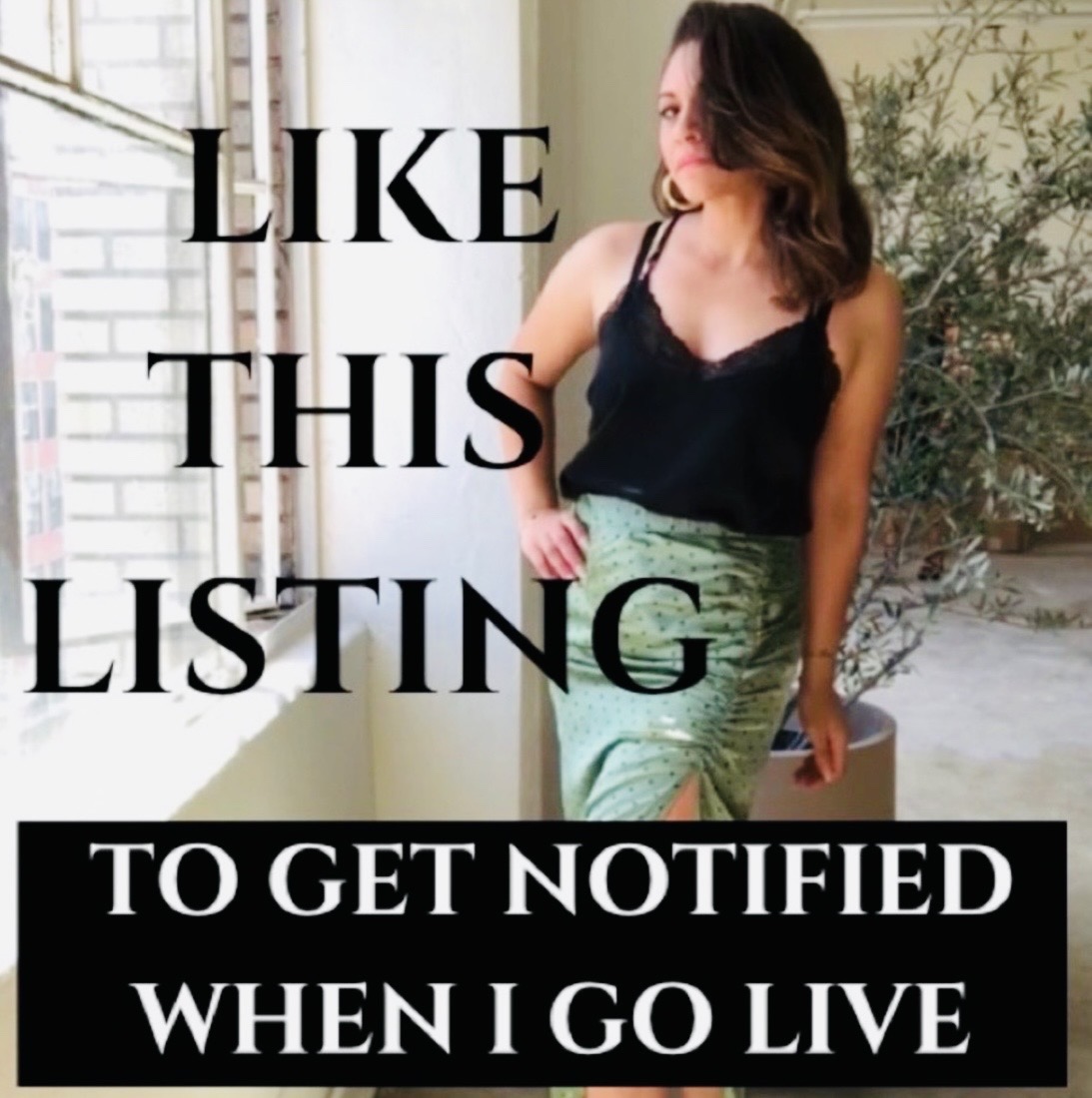 Caymielyn posing... with text: Like this listing to get notified when I go live